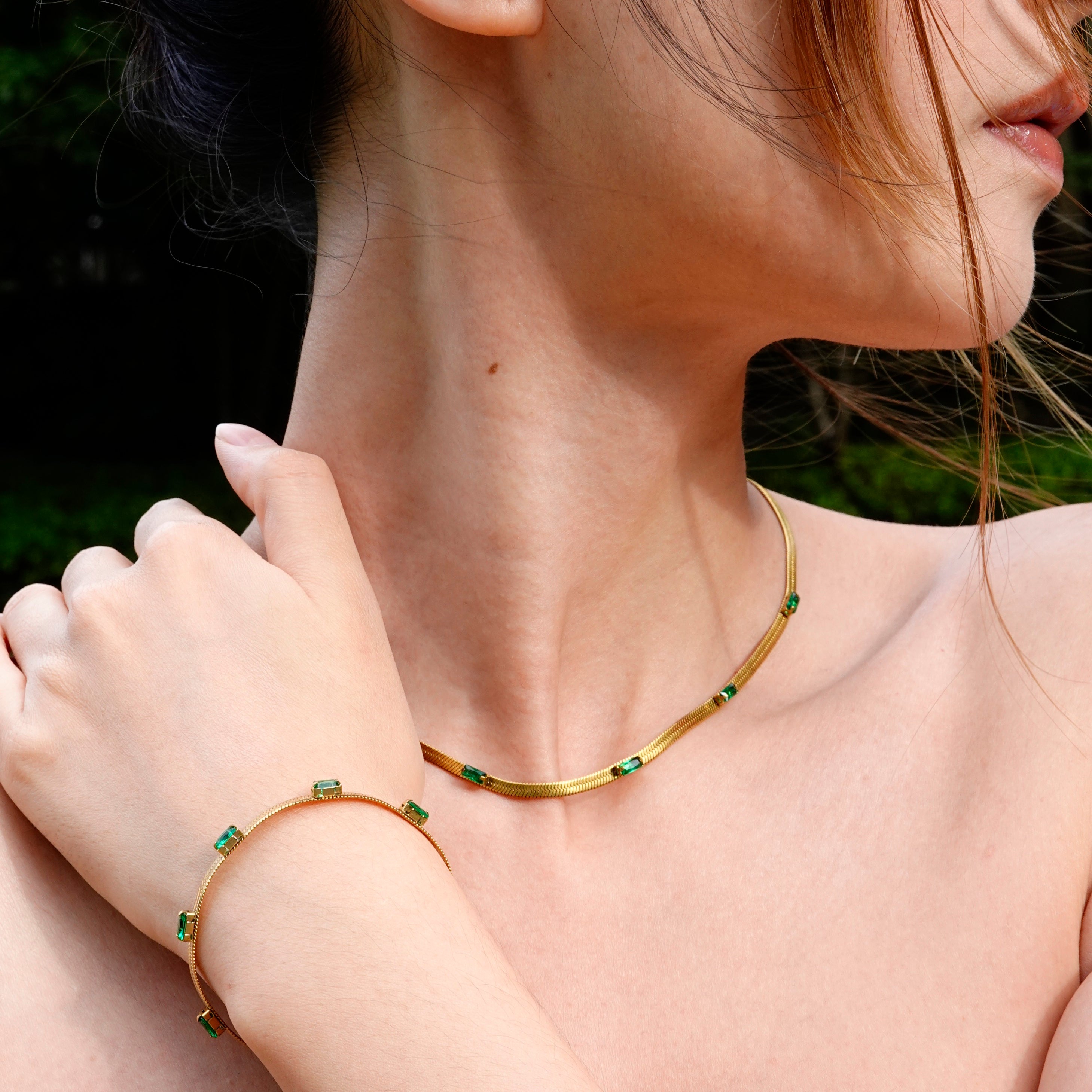 Harmony with Nature Egyptian Flared Gold Necklace and Bracelet Set